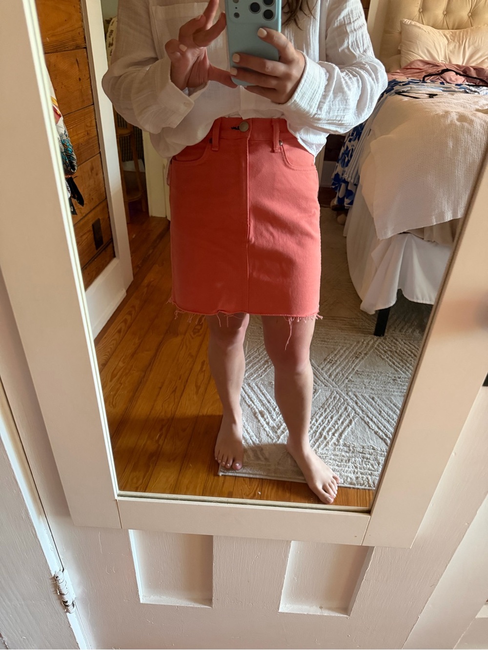 rag & bone Coral-Pink Denim Mini Skirt